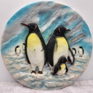 Vintage 90's Decorative Collectible Penguin Plate w/ 3D Design Art - 1990's vtg